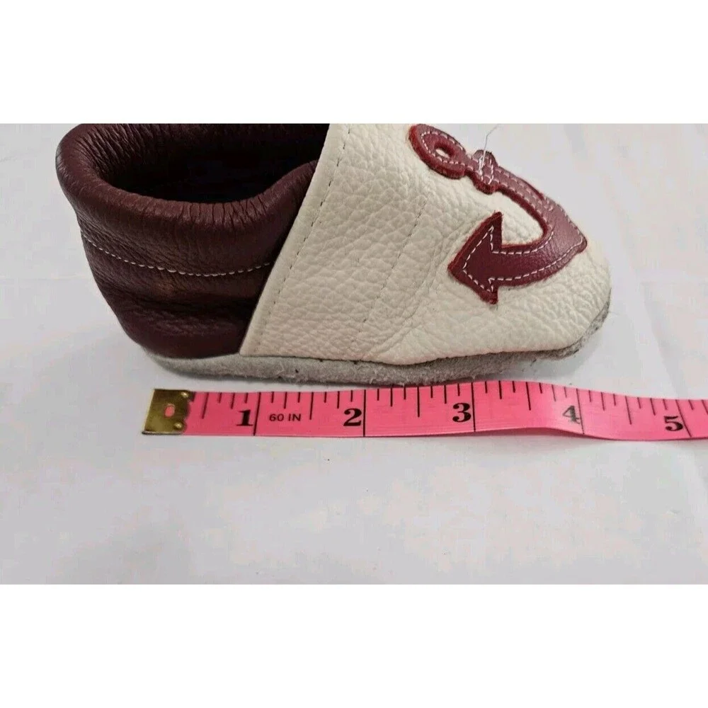 Leather Baby Crib Shoes Anchor White And Red 0-6 Months